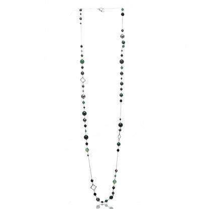 David Yurman Sterling Silver Black Onyx Hematite Green Bead Elements Station Necklace 3 of 6
