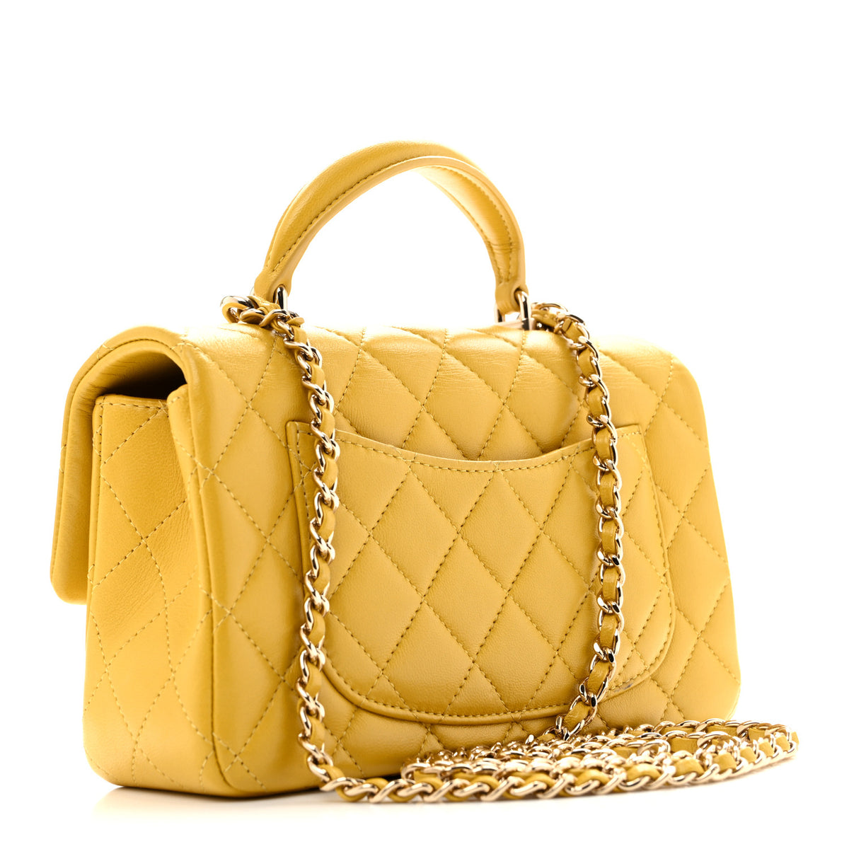 Lambskin Quilted Mini Top Handle Rectangular Flap Yellow