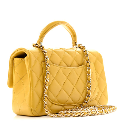 Chanel Lambskin Quilted Mini Top Handle Rectangular Flap Yellow 3 of 12