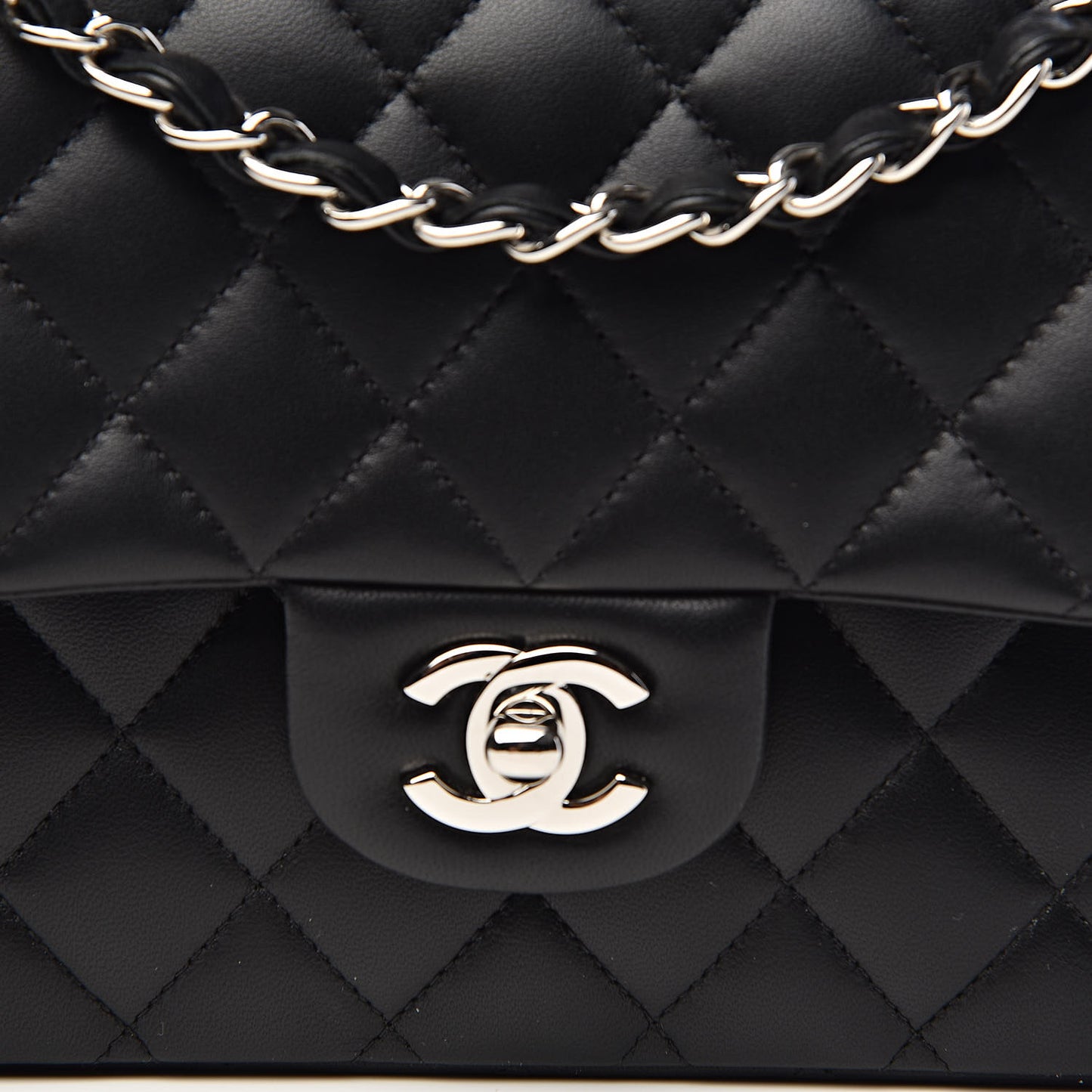 Lambskin Quilted Medium Double Flap Black