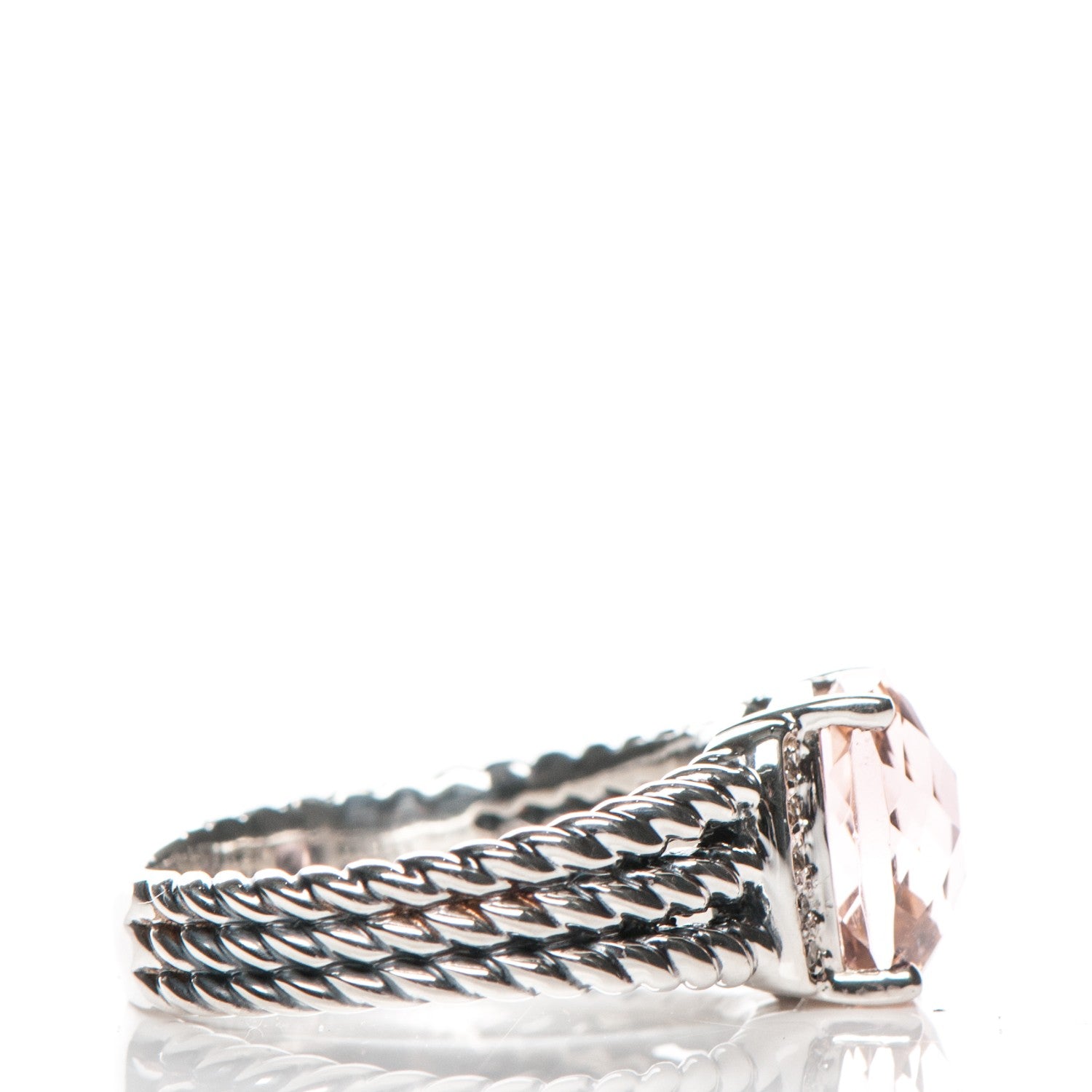 David Yurman Sterling Silver Diamond Morganite 10mm Petite Wheaton Ring 54 7 4 of 5