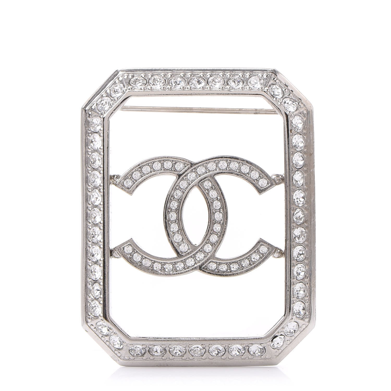 Chanel Crystal CC Brooch Silver 1 of 4