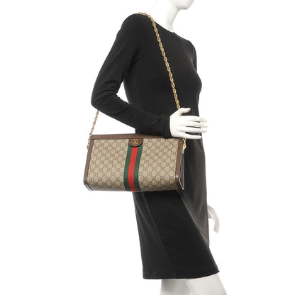 Gucci GG Supreme Monogram Web Medium Ophidia Chain Shoulder Bag Brown 2 of 9