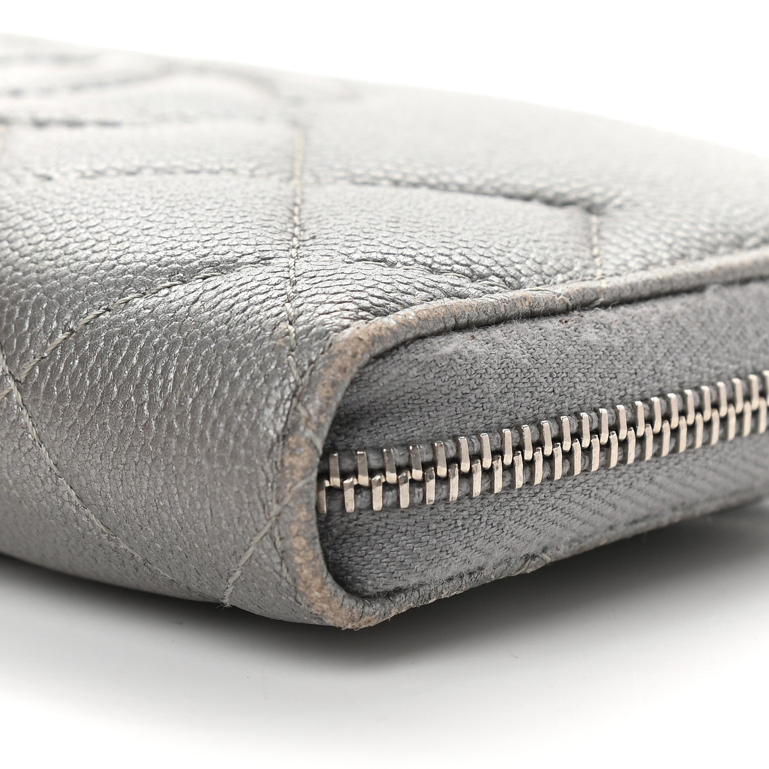 Chanel Metallic Caviar Quilted Medium Maxi CC Zip Around Wallet Grey 10 of 11