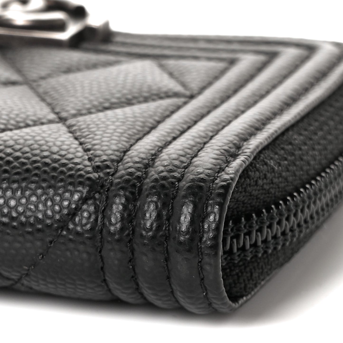 Caviar Quilted Boy Zip Around Coin Purse Wallet Black