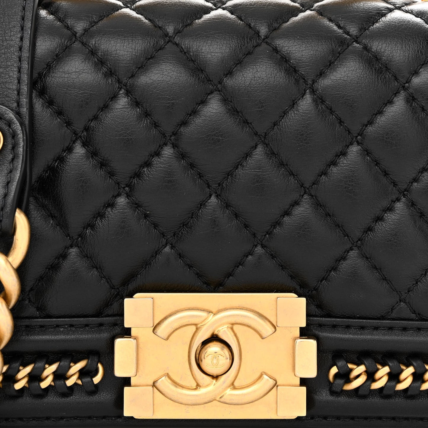 Lambskin Quilted Small Top Handle Boy Flap Black