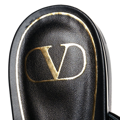 Valentino Garavani Calfskin Roman Stud Flat Mules 39 Black 7 of 7