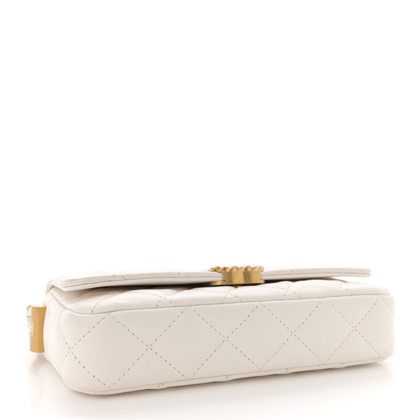 Lambskin Quilted Chanel 19 Flap Phone Holder With Chain White