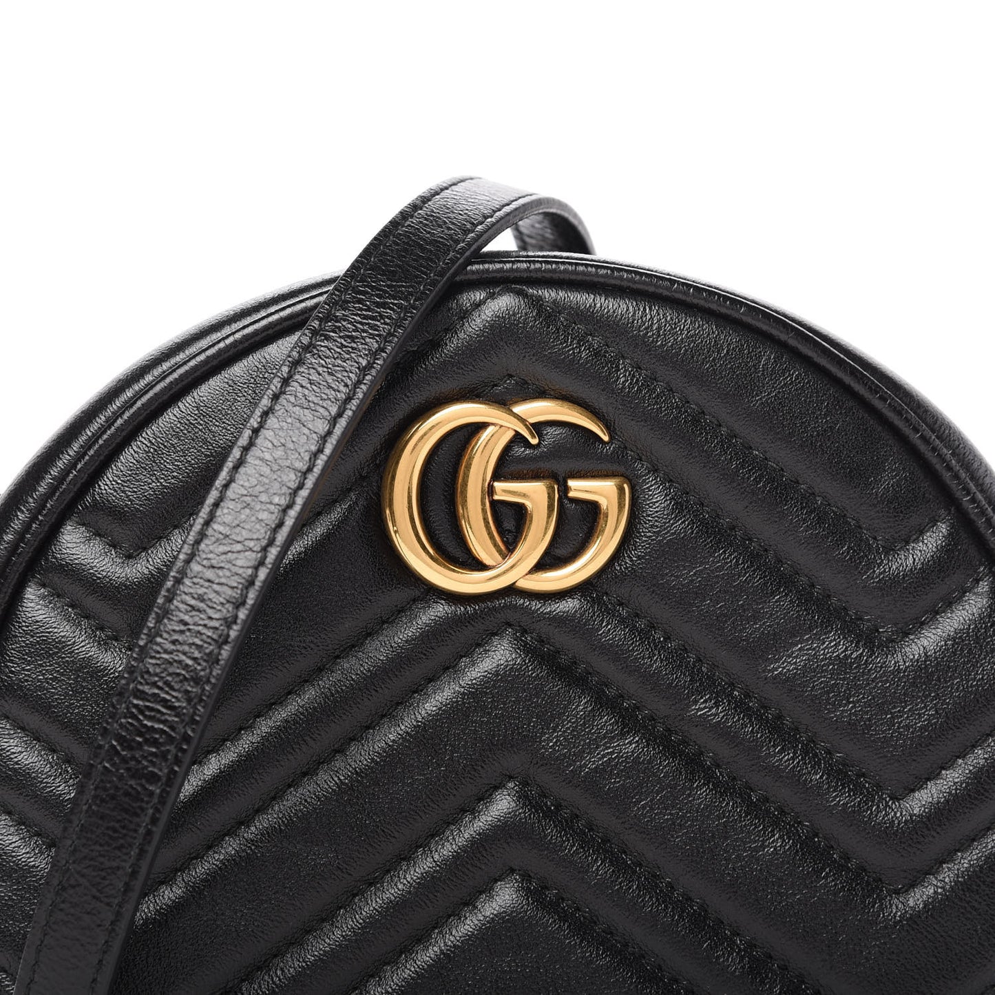 Azalea Calfskin Matelasse Heart Mini GG Marmont Round Shoulder Bag Black