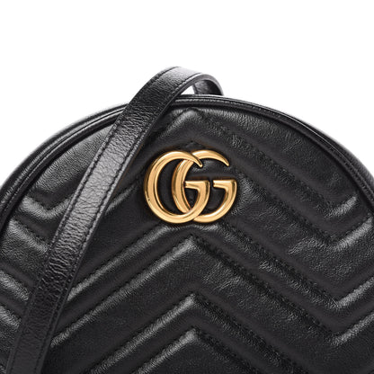 Gucci Azalea Calfskin Matelasse Heart Mini GG Marmont Round Shoulder Bag Black 10 of 10