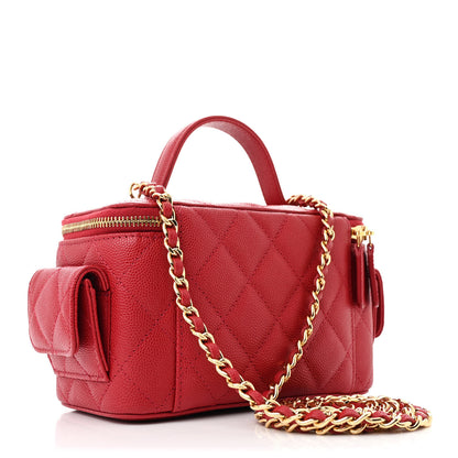 Chanel Caviar Quilted Polly Pocket East West Top Vanity With Chain Red 3 of 10