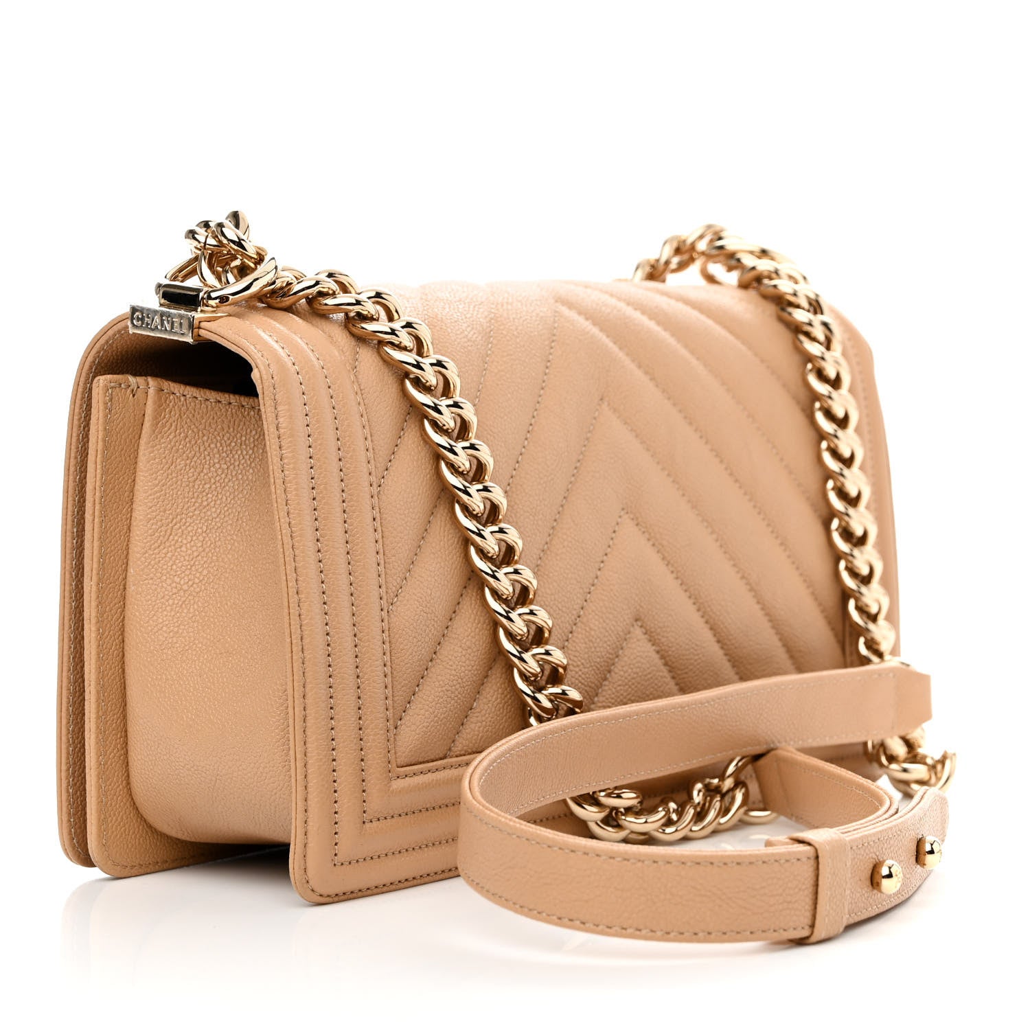 Chanel Caviar Chevron Quilted Medium Boy Flap Beige 3 of 10