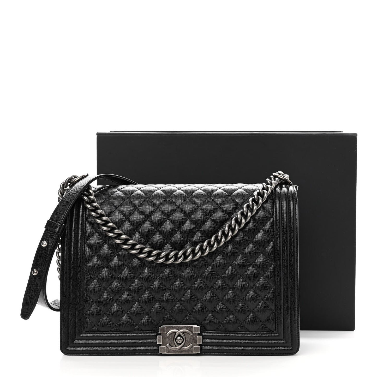 Caviar Quilted Large Boy Flap Black