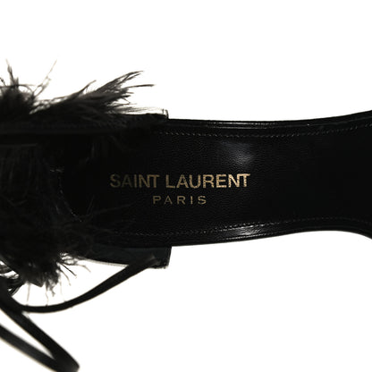 Saint Laurent Feather Embellished Calfskin Talitha Ankle-Wrap Sandals 39 Black 10 of 11