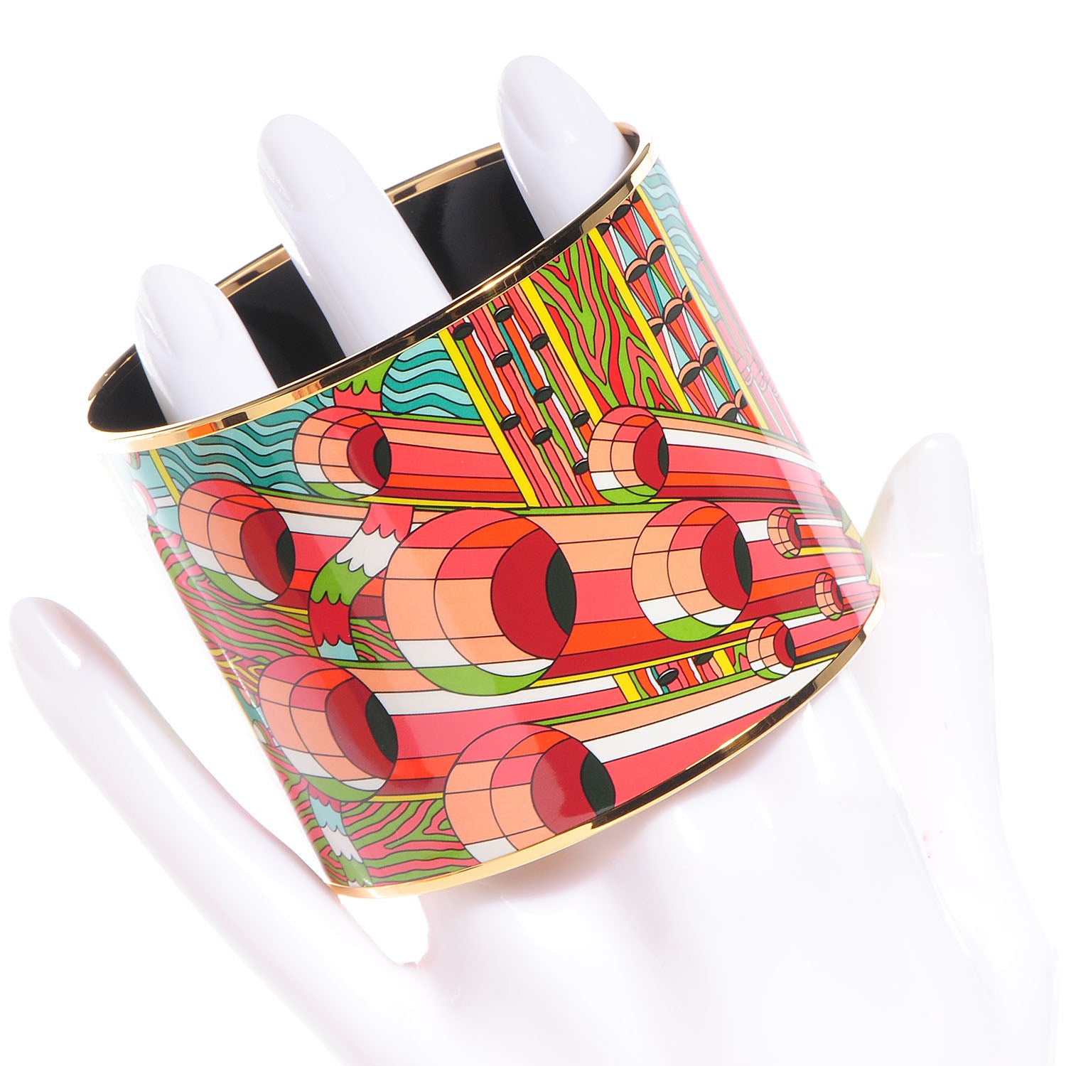 Hermes Enamel Printed Mega Wide Point d'Orgue Bracelet 70 2 of 6