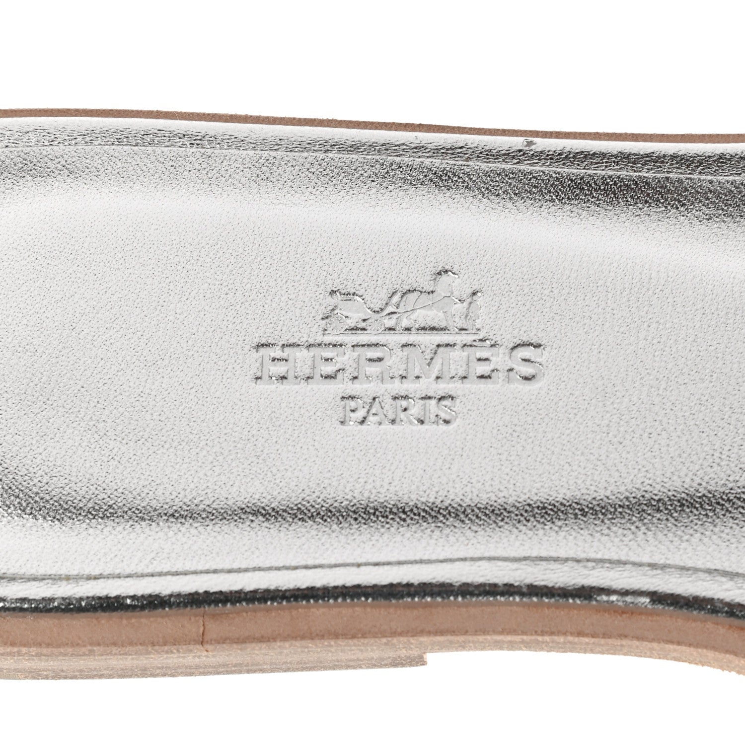 Hermes Metallic Nappa Box Oran Sandals 36 White Gris Argente 7 of 11