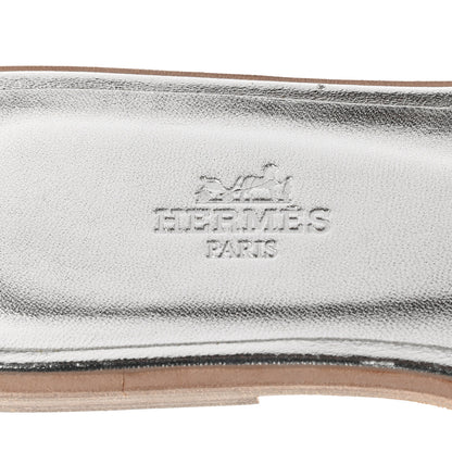 Hermes Metallic Nappa Box Oran Sandals 36 White Gris Argente 7 of 11