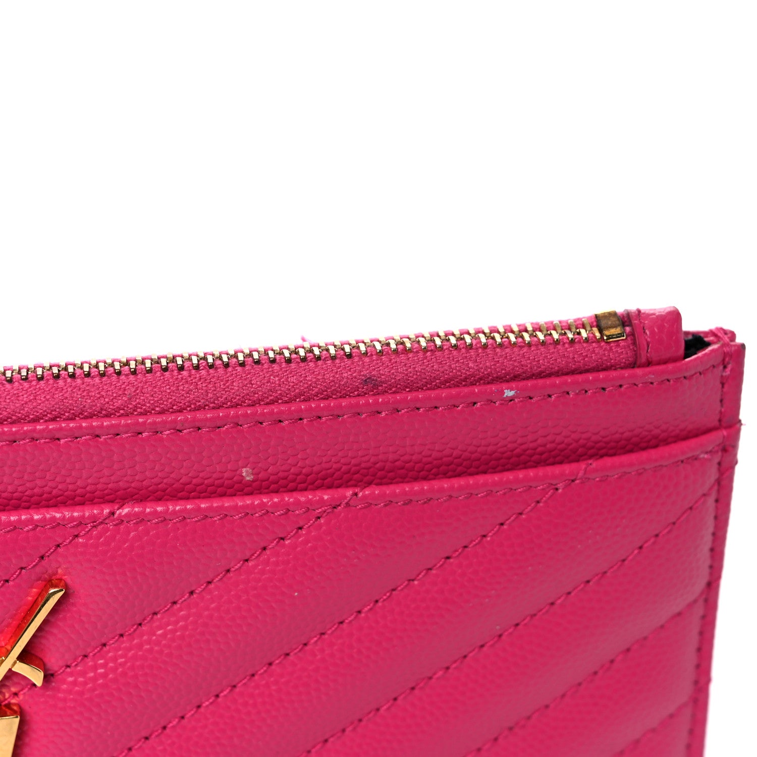 Saint Laurent Grain De Poudre Chevron Monogram Bill Pouch Fresh Fuschia 10 of 14