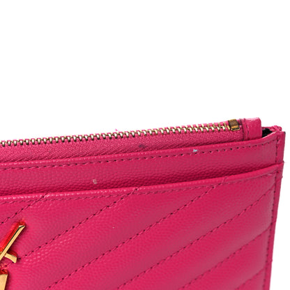 Saint Laurent Grain De Poudre Chevron Monogram Bill Pouch Fresh Fuschia 10 of 14