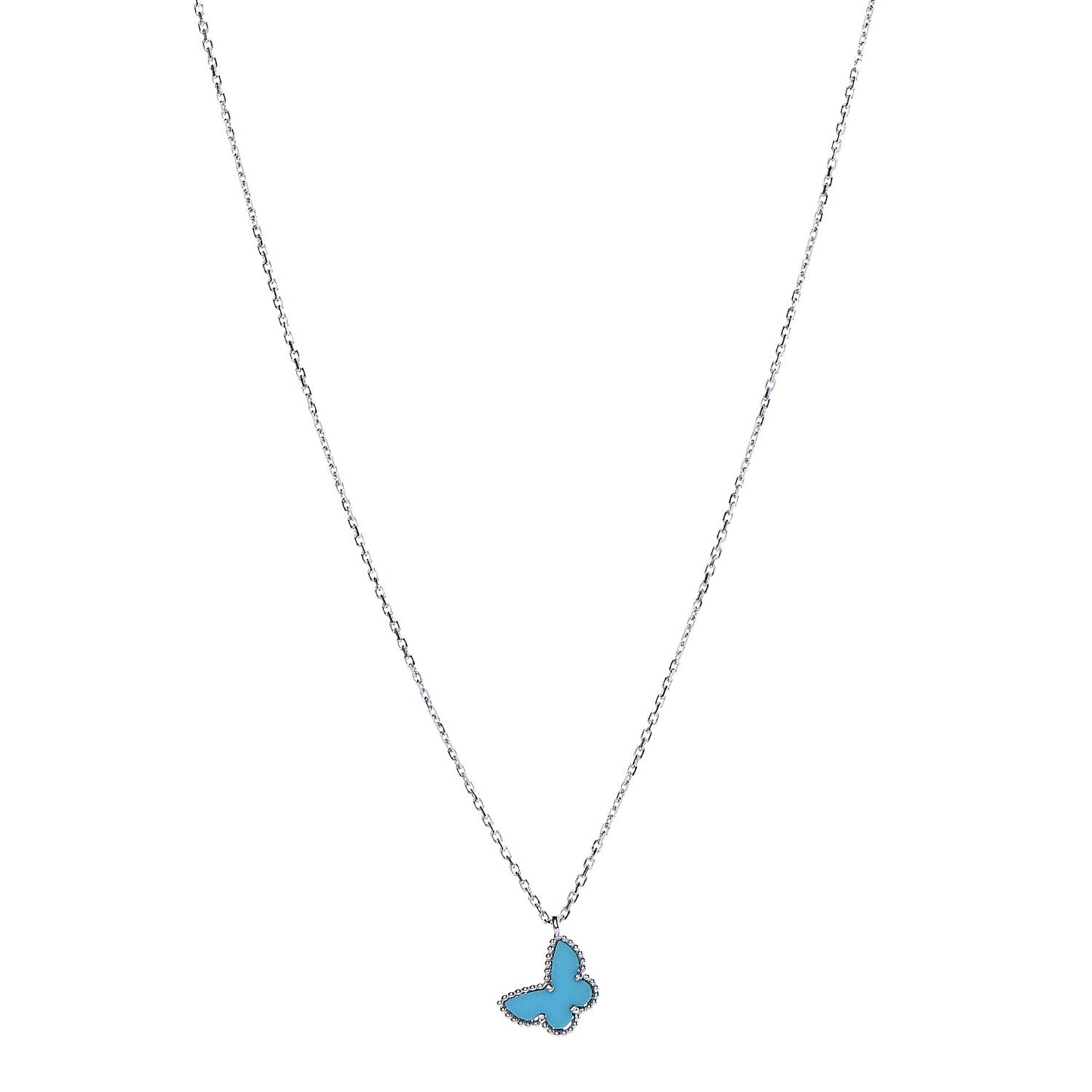 18K White Gold Turquoise Sweet Alhambra Butterfly Pendant Necklace