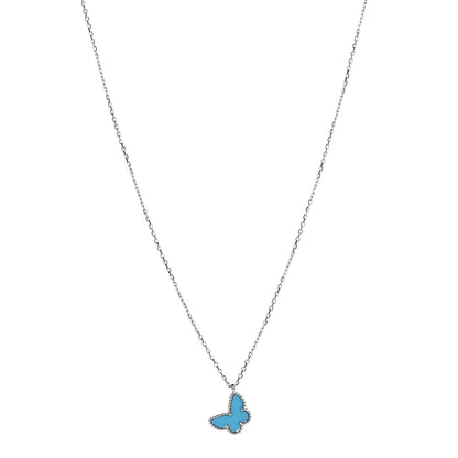Van Cleef & Arpels 18K White Gold Turquoise Sweet Alhambra Butterfly Pendant Necklace 1 of 8