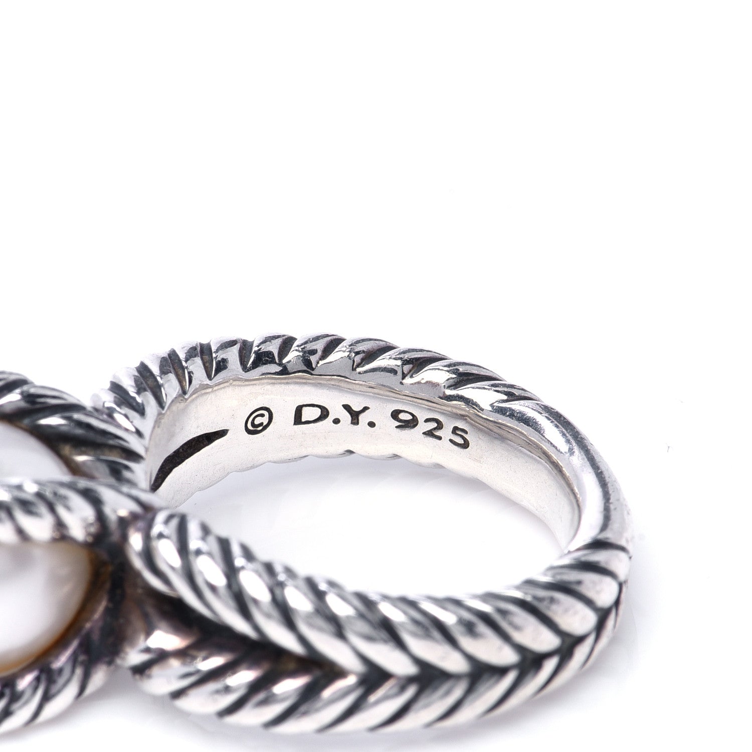David Yurman Sterling Silver Diamond Pearl 10mm Cable Ring 52 6 5 of 6