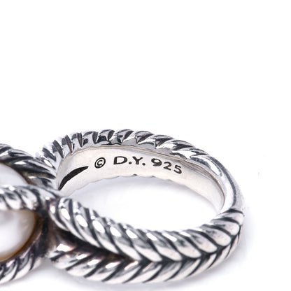 David Yurman Sterling Silver Diamond Pearl 10mm Cable Ring 52 6 5 of 6