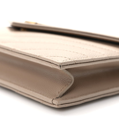 Saint Laurent Grain De Poudre Matelasse Chevron Monogram Envelope Chain Wallet Nude Powder 10 of 10
