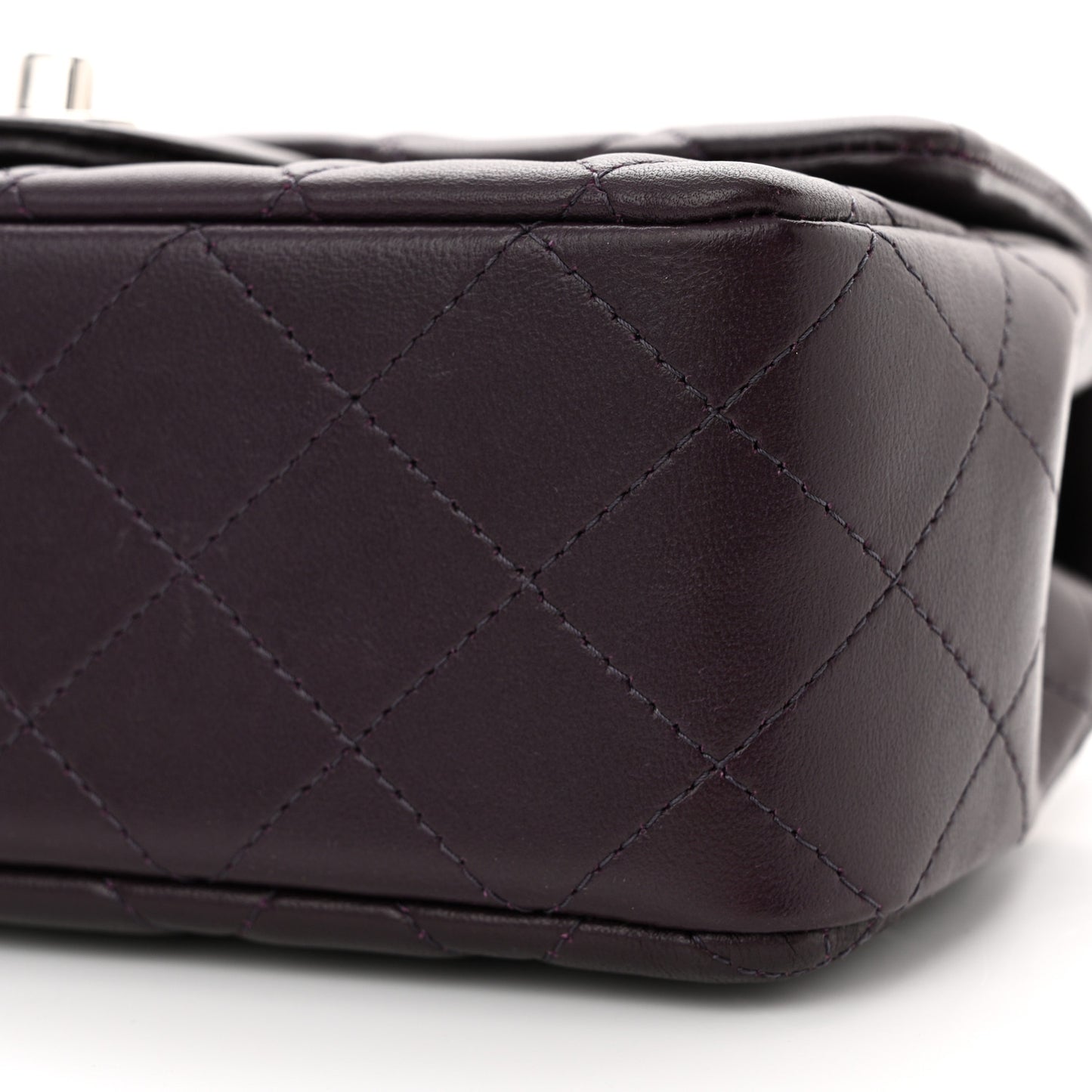 Lambskin Quilted Mini Rectangular Flap Dark Purple