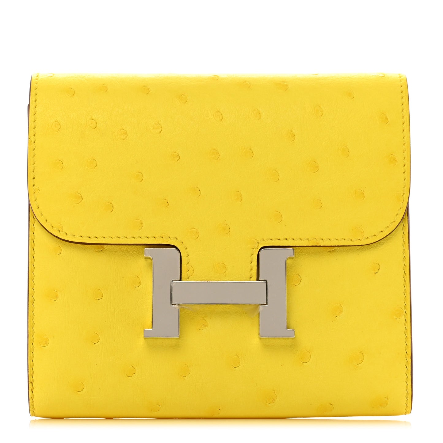Ostrich Constance Short Wallet Jaune Citron