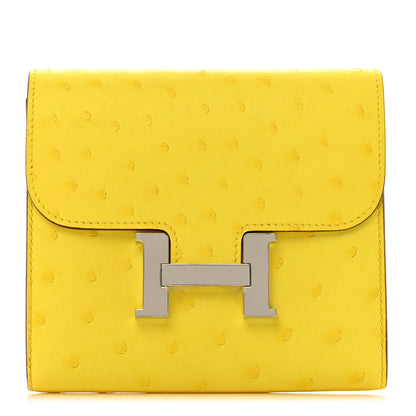 Hermes Ostrich Constance Short Wallet Jaune Citron 1 of 6