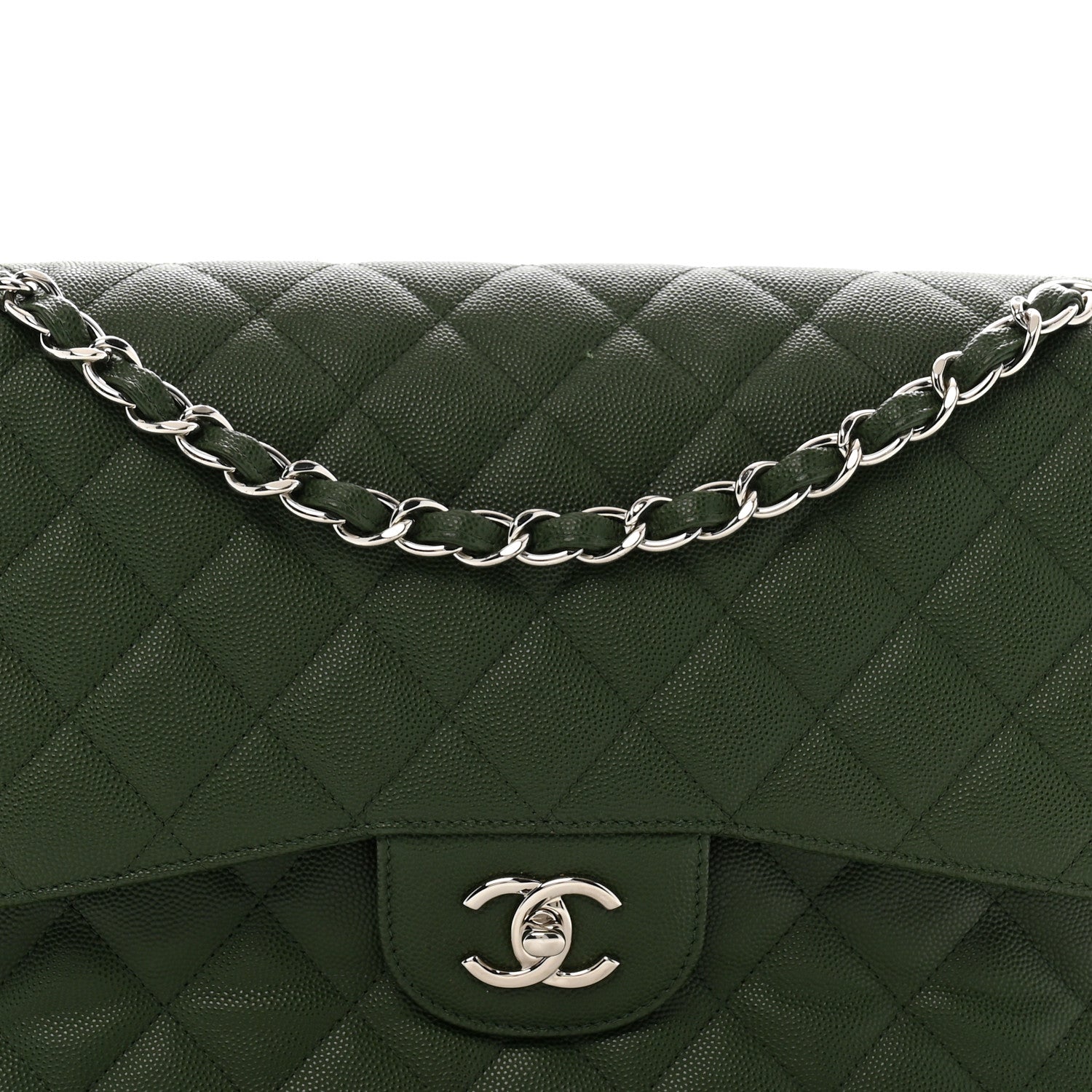 Chanel Caviar Quilted Jumbo Double Flap Green 8 of 13