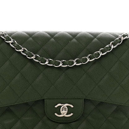 Chanel Caviar Quilted Jumbo Double Flap Green 8 of 13