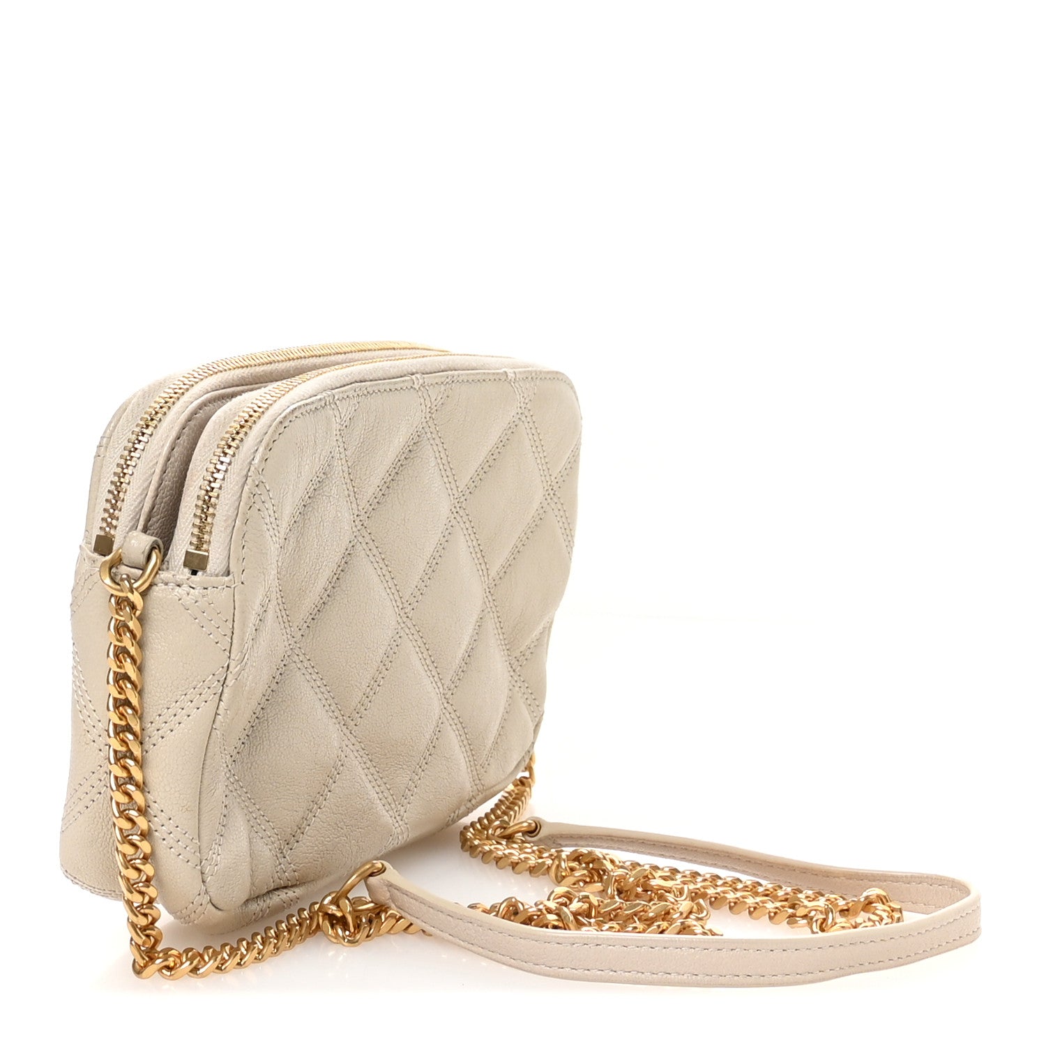 Saint Laurent Grained Lambskin Quilted Mini Becky Double Zip Bag Vintage White 3 of 11