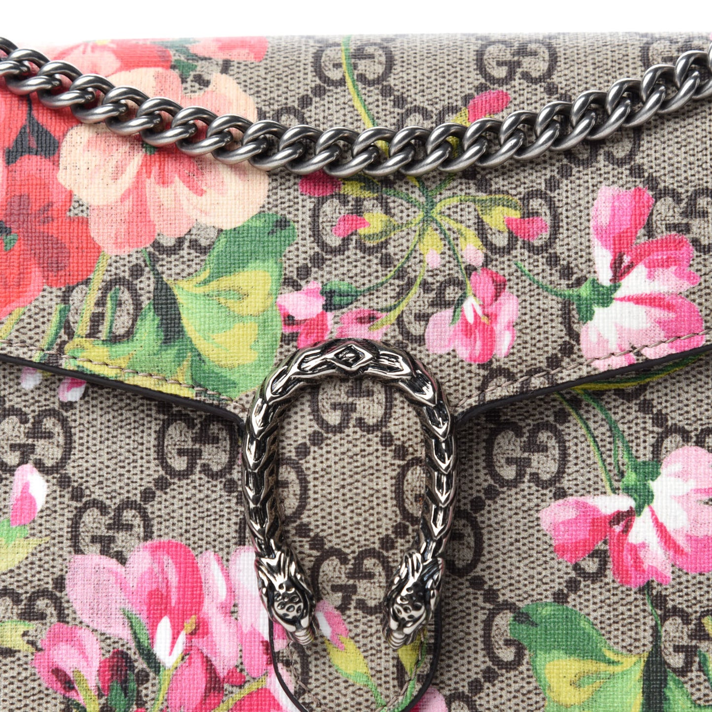 GG Supreme Monogram Blooms Mini Dionysus Chain Wallet Beige Multicolor Dry Rose