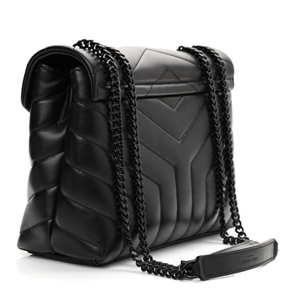 Saint Laurent Calfskin Y Quilted Monogram Monochrome Small Loulou Chain Satchel Black 2 of 7