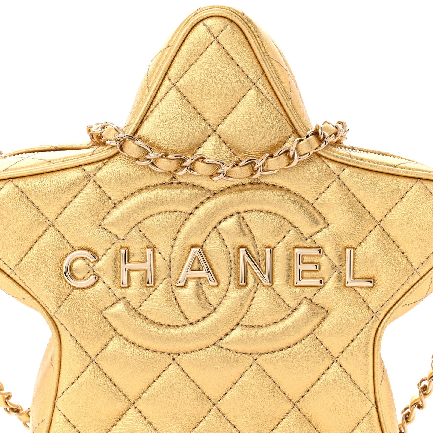Metallic Lambskin Quilted Walk Of Fame Star Bag Gold