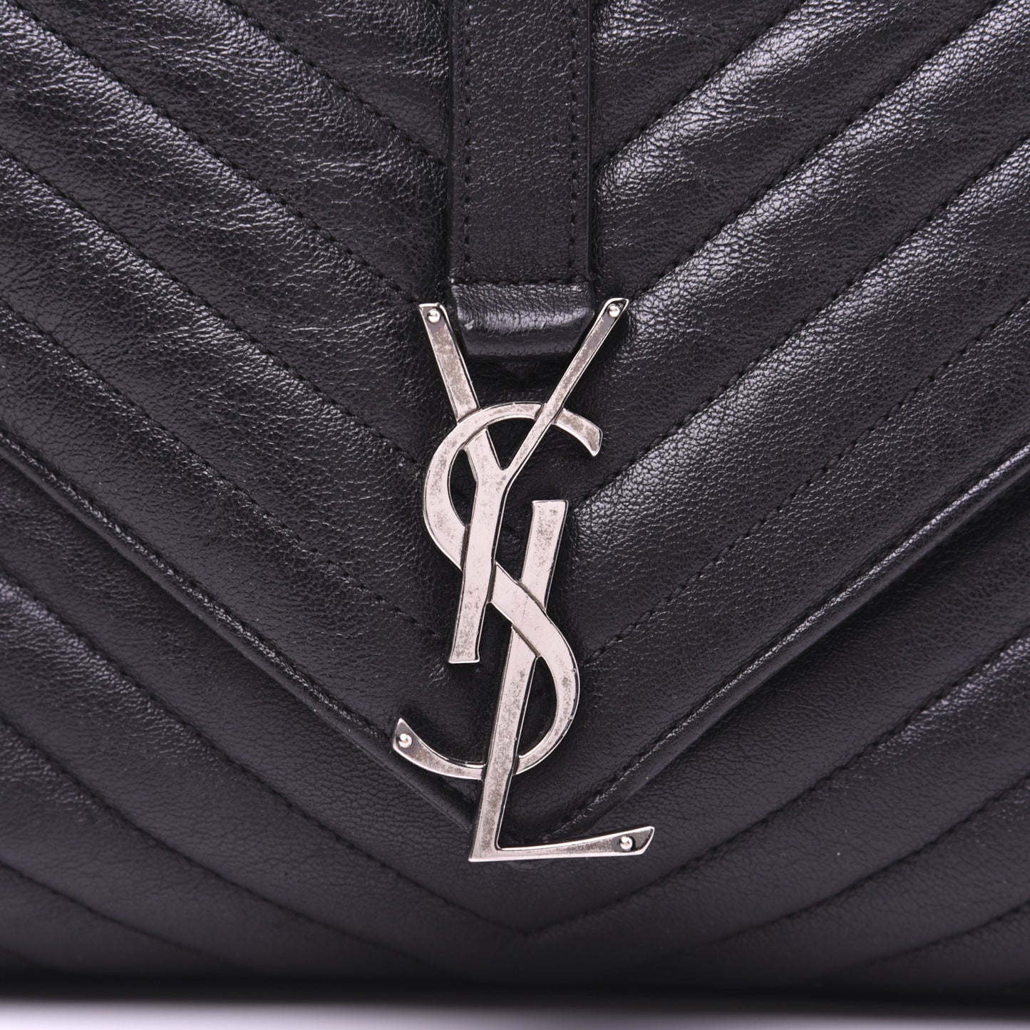 Sheepskin Matelasse Chevron Monogram Large College Satchel Black