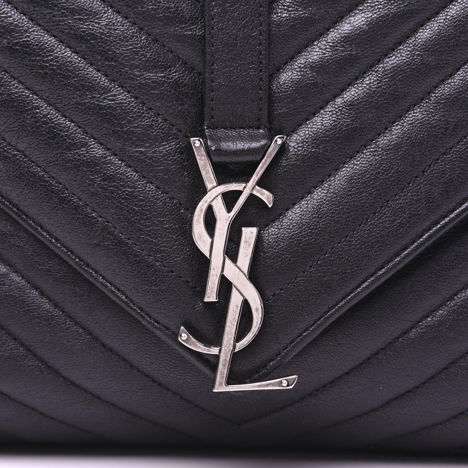 Saint Laurent Sheepskin Matelasse Chevron Monogram Large College Satchel Black 18 of 31