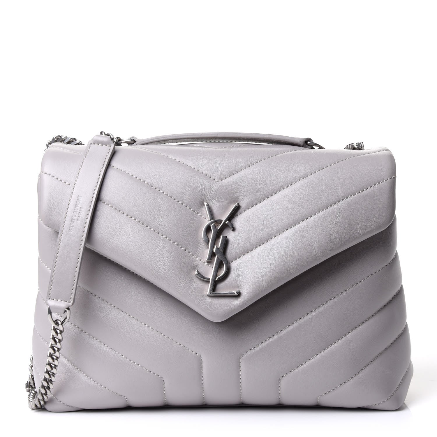 Saint Laurent Calfskin Y Quilted Monogram Small Loulou Chain Satchel Granite 1 of 11
