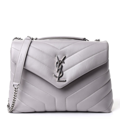 Saint Laurent Calfskin Y Quilted Monogram Small Loulou Chain Satchel Granite 1 of 11