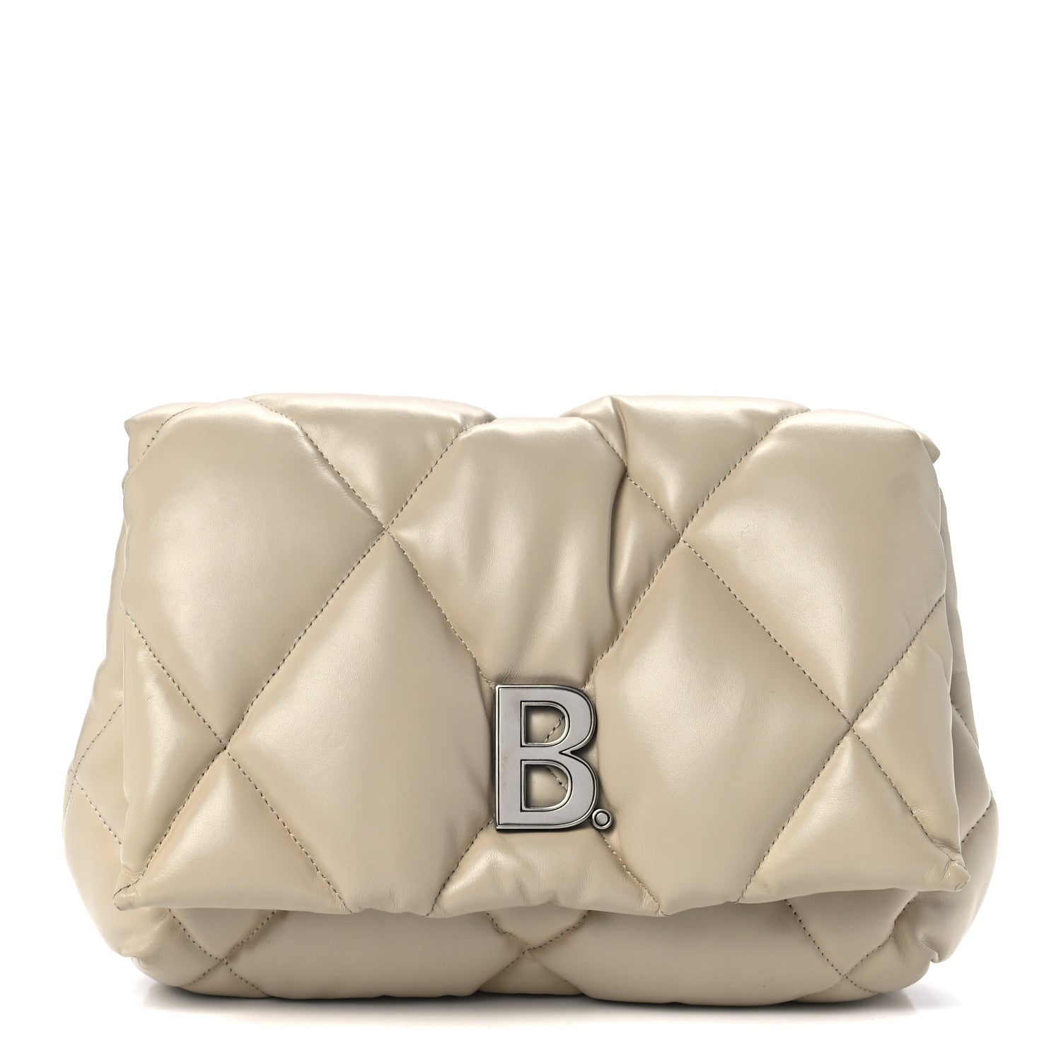 Balenciaga Nappa Calfskin Quilted Touch B Puffy Clutch Light Beige 1 of 10