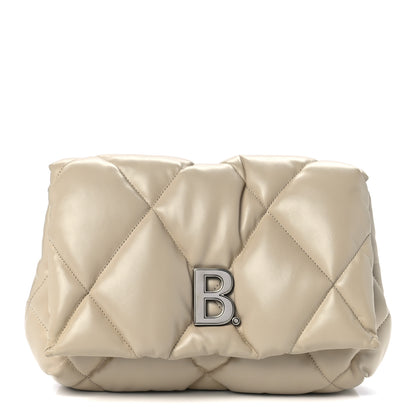 Balenciaga Nappa Calfskin Quilted Touch B Puffy Clutch Light Beige 1 of 10
