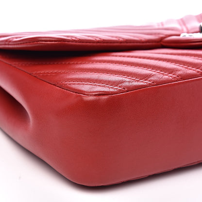 Chanel Lambskin Chevron Double Stitch Jumbo Single Flap Red 8 of 13