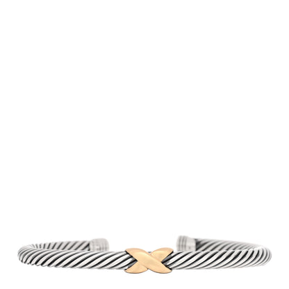 David Yurman Sterling Silver 14K Yellow Gold 5mm X Station Cable Bracelet 1 of 3