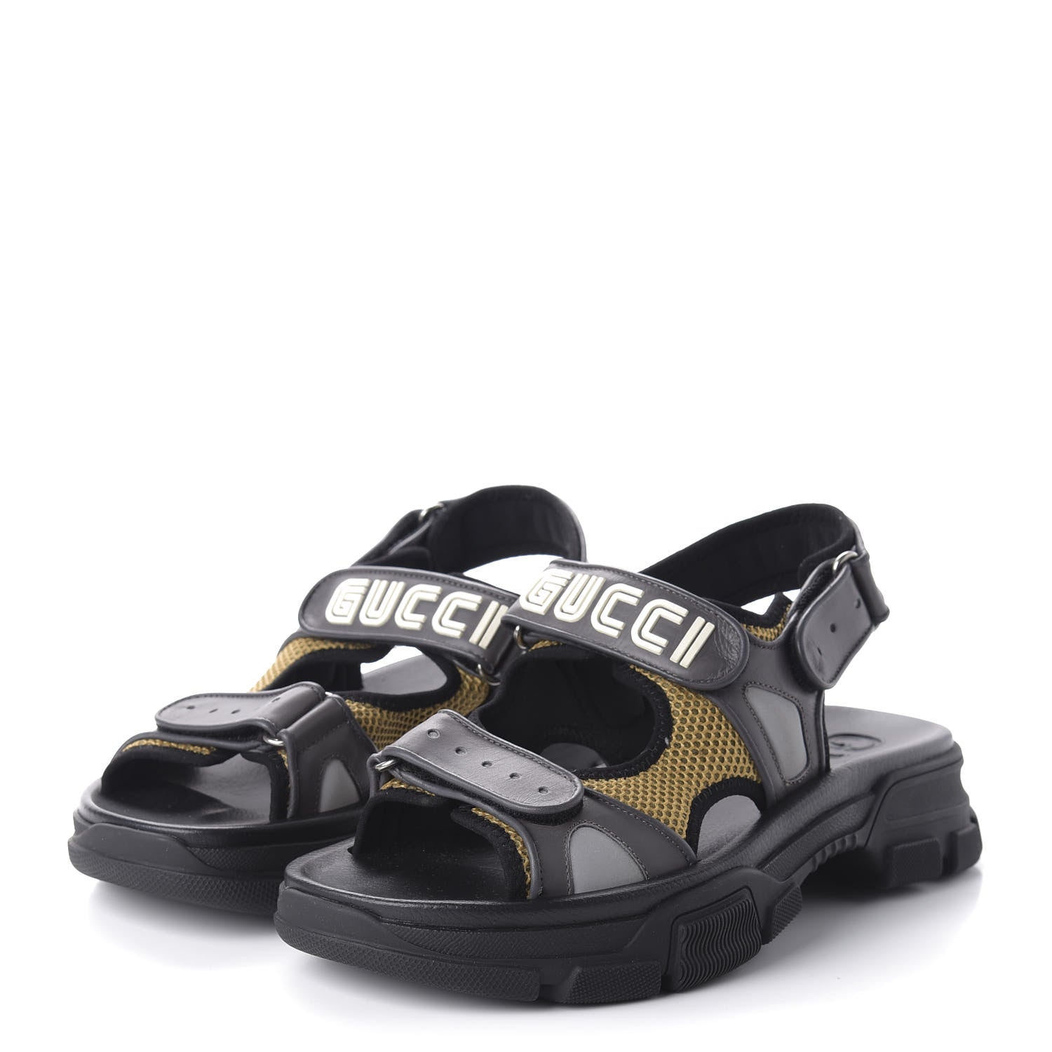 Gucci X SEGA Nappa Mesh Mens Aguru Sandals 9 Loess Black 3 of 9