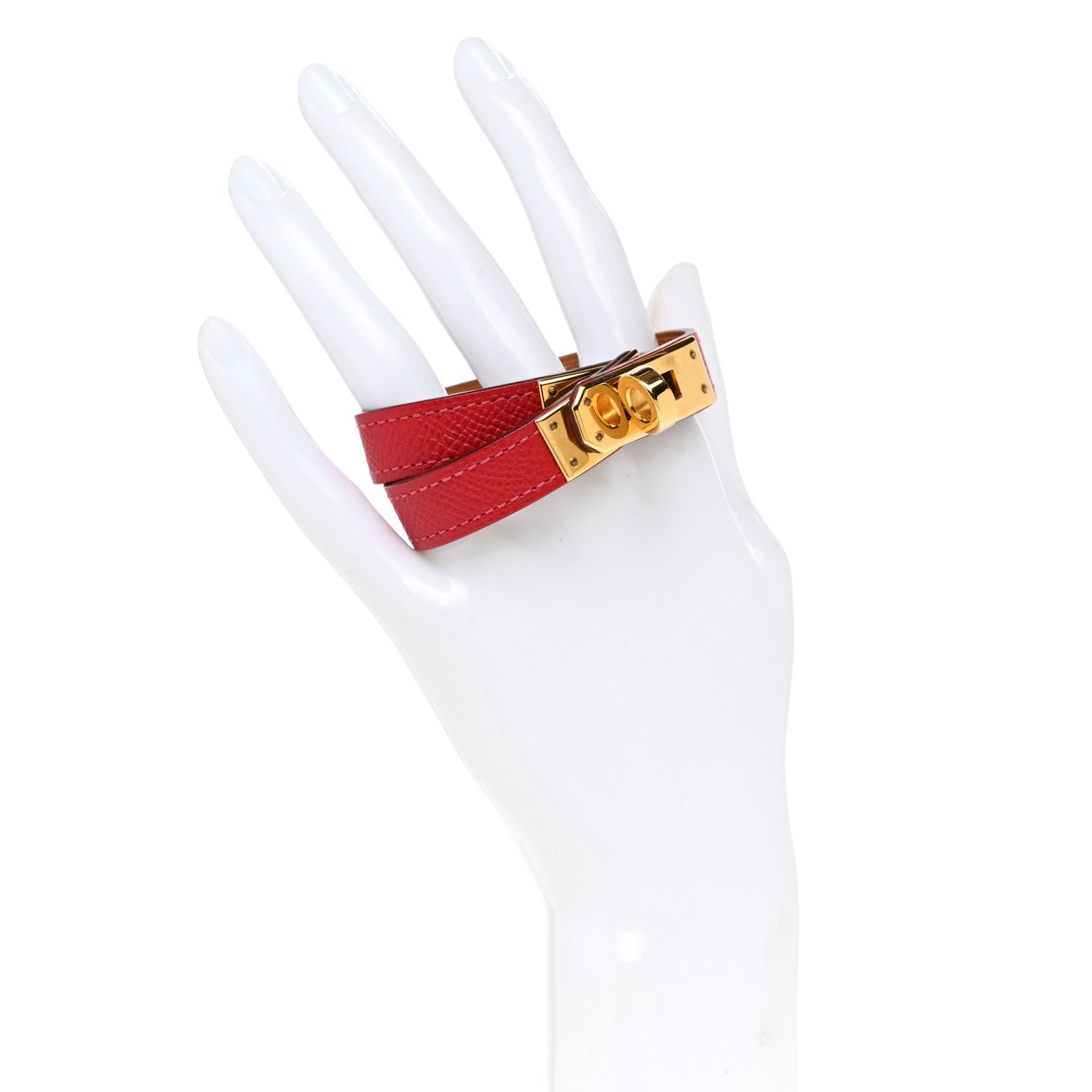 Hermes Epsom Kelly Double Tour Bracelet XS Rouge Casaque 2 of 6