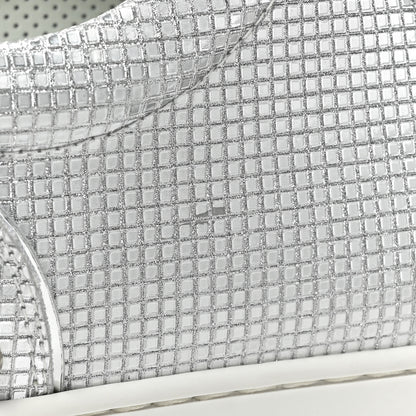 Christian Louboutin Glitter Metallic Calfskin Spikes Vieira 2 Flat Sneakers 40 Silver 11 of 13