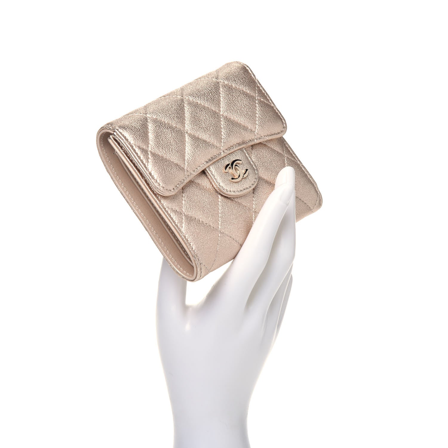 Chanel Metallic Lambskin Quilted Compact Flap Wallet Gold 2 of 7