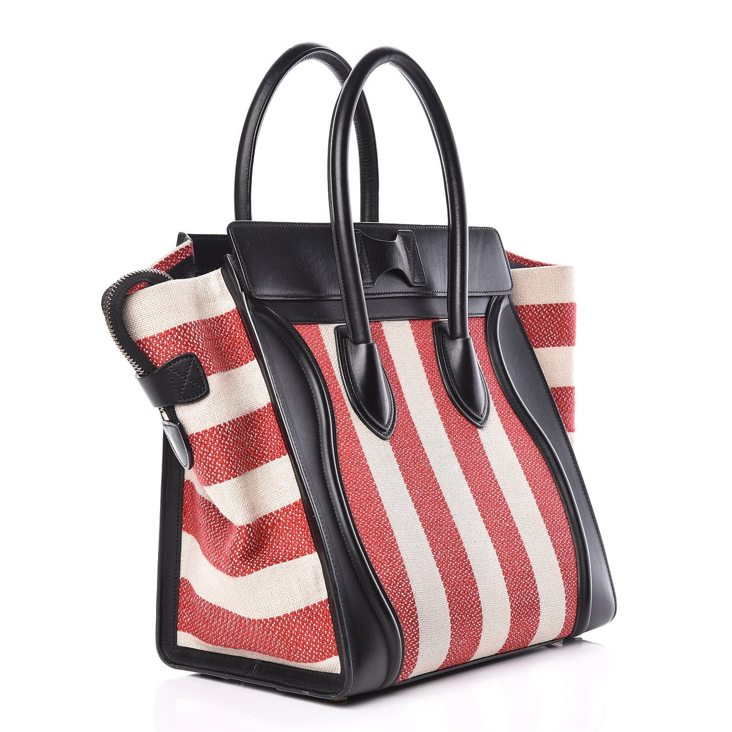 Smooth Calfskin Canvas Bi-Color Striped Mini Luggage Red
